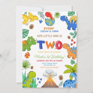 Dinosaur boy 2nd birthday invitation