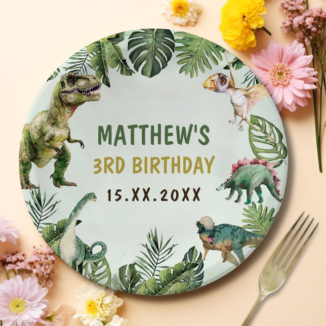 Dinosaur Boy 3rd Birthday Party Paper Plate (Creator Uploaded)