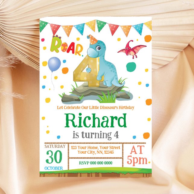 Dinosaur boy 4th Birthday Invitation (Creator Uploaded)