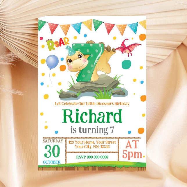 Dinosaur boy 7th Birthday Invitation (Creator Uploaded)