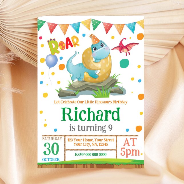 Dinosaur boy 9th Birthday Invitation (Creator Uploaded)