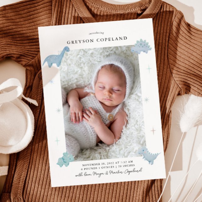 Dinosaur Boy Baby Photo Birth Announcement (Creator Uploaded)