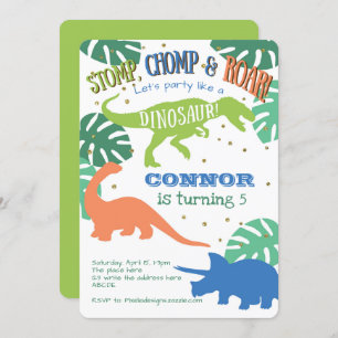 Dinosaur, Boy Birthday Party, Green, Blue Birthday Invitation