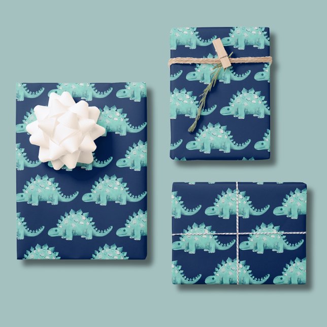 Dinosaur Boy Birthday Wrapping Paper Sheet (Kids Dinosaur boys birthday wrapping paper sheets with cute stegosaurus. )