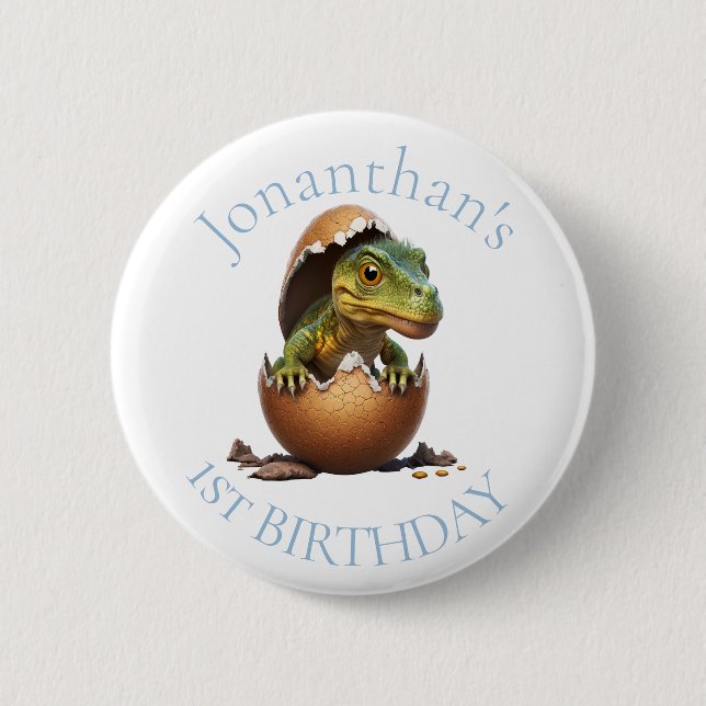 Dinosaur Boy Blue Birthday  6 Cm Round Badge (Front)