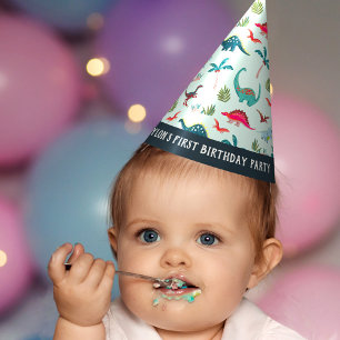 Dinosaur boy First Birthday blue Party Hat