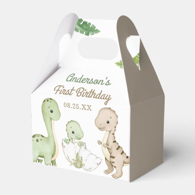 Dinosaur Boy Green 1st Birthday Favour Box (Front Side)