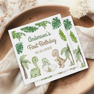 Dinosaur Boy Green 1st Birthday Napkin