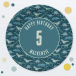 Dinosaur Boy Kids Birthday Party Dark Paper Plate<br><div class="desc">Time for a wild birthday party!  A fun bunch of adorable dinosaurs on a dark teal green background,  ready to customise with your child's name and age.  Great for any age child,  boy or girl.  Original art by Nic Squirrell.</div>