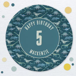 Dinosaur Boy Kids Birthday Party Dark Paper Plate
