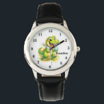 Dinosaur Boy Modern Green Trex Custom Name Kids Watch<br><div class="desc">Make every moment special with our Custom Dinosaur Trex Kids Name Watch! This personalized timepiece is perfect for children of all ages, featuring their name printed boldly on the face of the watch. Available in vibrant colors and fun designs, this watch makes learning to tell time both stylish and exciting....</div>