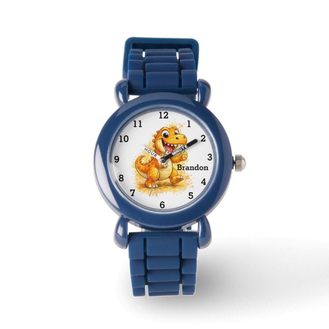 Dinosaur Boy Modern Trex Custom Name For Kids Watch (Front)