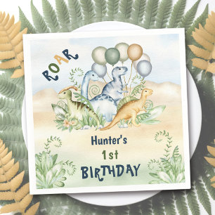 Dinosaur Boy Pastel Blue Green 1st Birthday Napkin