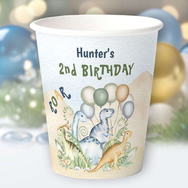 Dinosaur Boy Pastel Blue Green Birthday Paper Cups (Dinosaur Boy Pastel Blue Green Birthday Paper Cups)