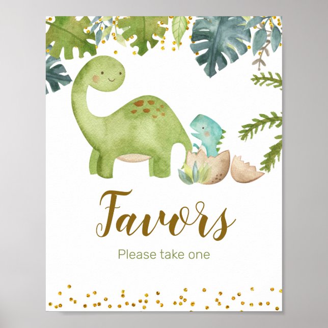 Dinosaur Boy Watercolor Favour Sign (Front)