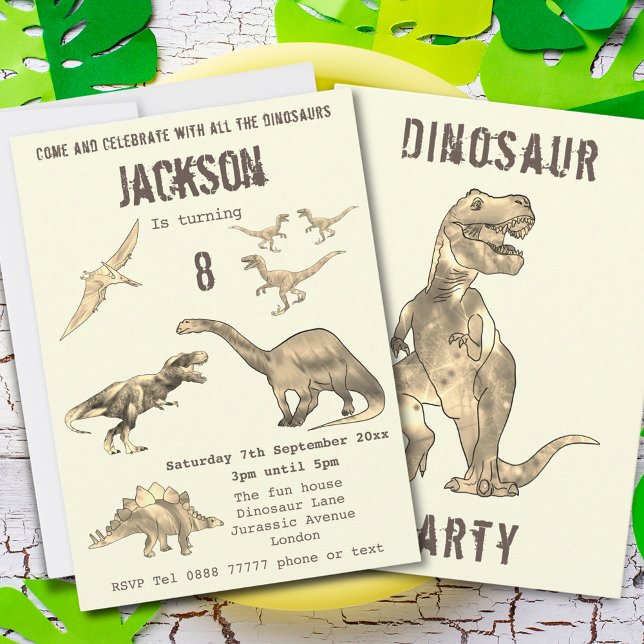 Dinosaur Boys 8th Birthday Party T Rex Roar  (dinosaur 8th birthday party budget invitation T-Rex velociraptor stegosaurus brontosaurus pterodacty)
