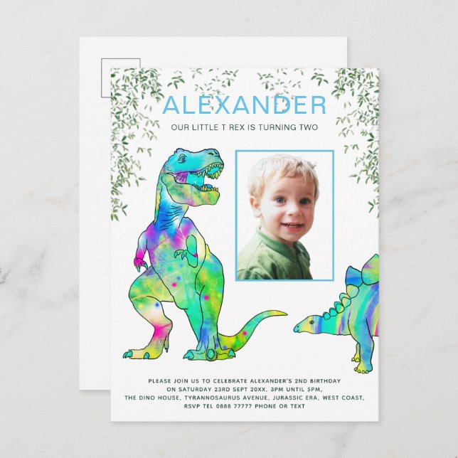 Dinosaur Boys Birthday Party Photo Invitation Postcard (Front/Back)