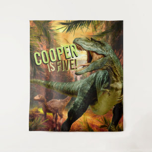 Dinosaur Boys Birthday TRex   Custom Name Backdrop Tapestry