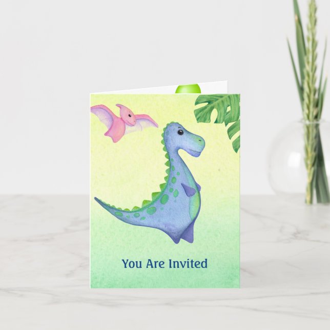 Dinosaur Boy's Name & Age Cute Birthday Invitation (Front)