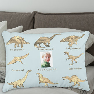 Dinosaur Boys Personalised Name and Photo Blue Decorative Cushion