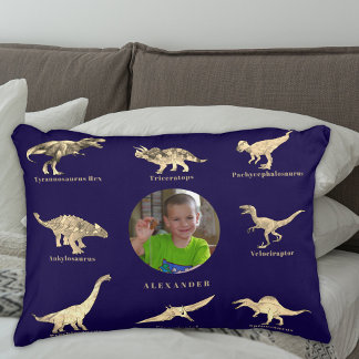 Dinosaur Boys Personalised Name and Photo Blue Decorative Cushion