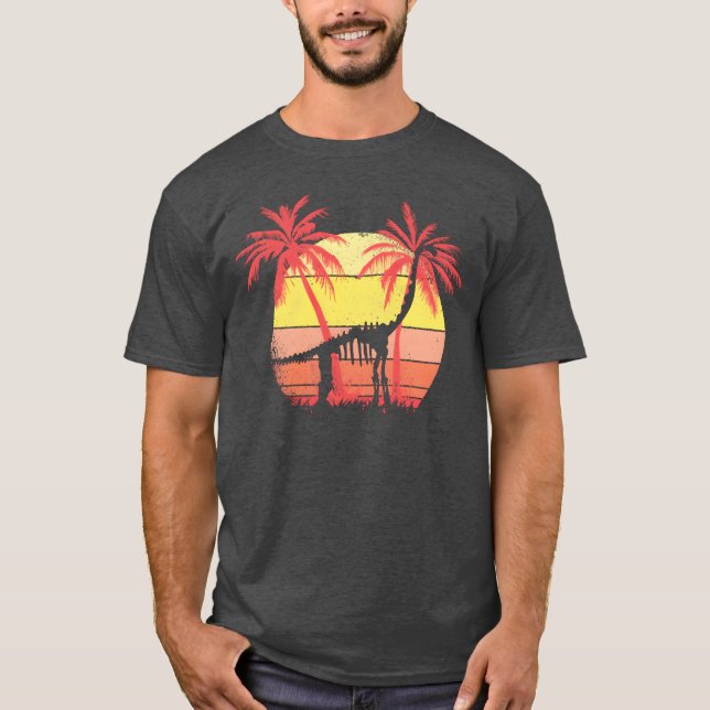 Dinosaur Brachiosaurus Skeleton Summer Sunset 80s  T-Shirt (Front)