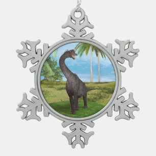 Dinosaur Brachiosaurus Snowflake Pewter Christmas Ornament