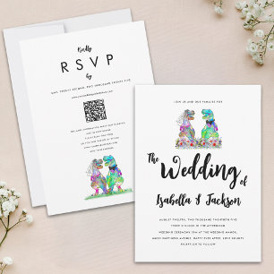 Dinosaur Bride and Groom Boho Wildflower Wedding Invitation