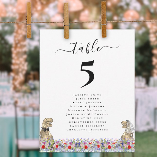 Dinosaur Bride and Groom Custom Wedding (Dinosaur bride and groom custom wedding place seating chart Colorful wildflower meadow florals)