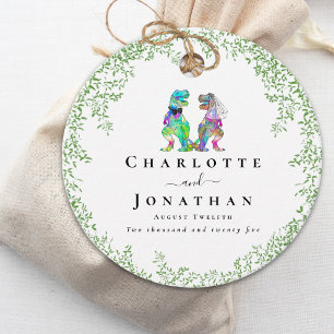 Dinosaur Bride and Groom Custom Wedding Favour Tags