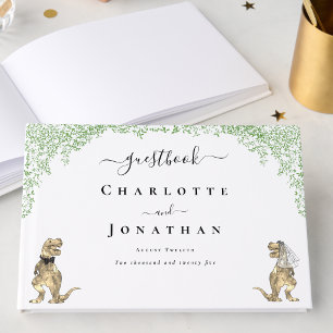 Dinosaur Bride and Groom Custom Wildflower Wedding Guest Book