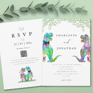 Dinosaur Bride and Groom Greenery Wedding Invitation