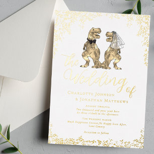Dinosaur Bride and Groom Wedding White and Gold