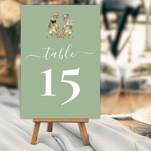 Dinosaur Bride & Groom Wedding Sage Green Table Number