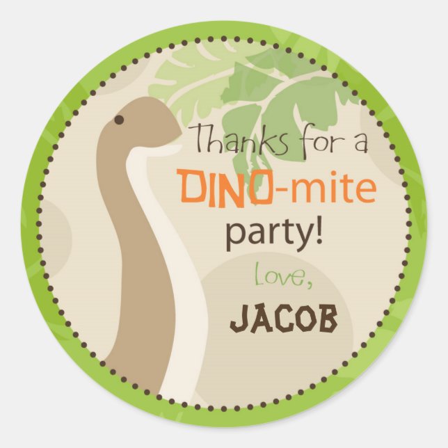 Dinosaur Brontosaurus Birthday Cupcake Topper Classic Round Sticker (Front)