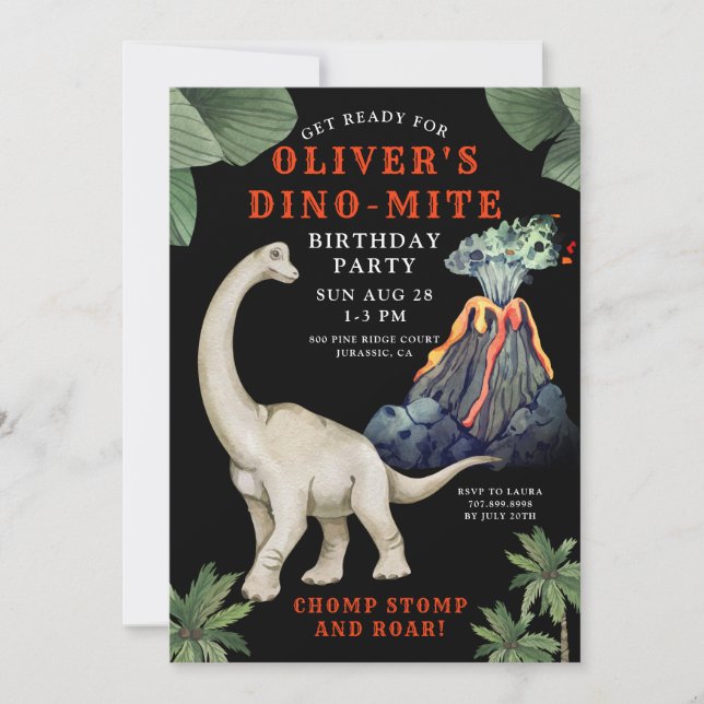 Dinosaur Brontosaurus Birthday Party Invitation (Front)