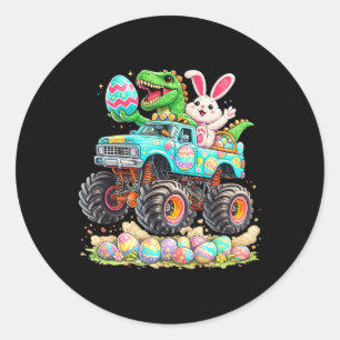 Dinosaur Bunny With Truck Easter Funny Egg Hunt Ki Classic Round Sticker