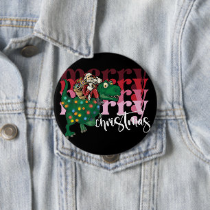 Dinosaur carrying Santa Claus Christmas 10 Cm Round Badge