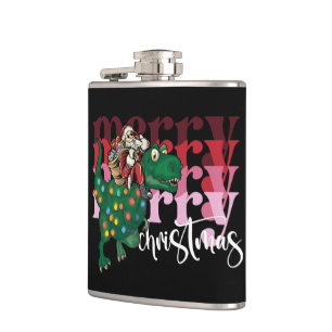 Dinosaur carrying Santa Claus Christmas Hip Flask