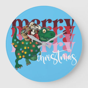 Dinosaur carrying Santa Claus Christmas Large Clock