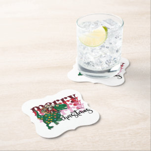 Dinosaur carrying Santa Claus Christmas Paper Coaster
