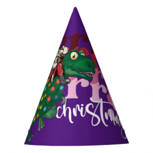 Dinosaur carrying Santa Claus Christmas Party Hat