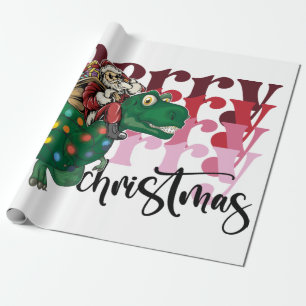 Dinosaur carrying Santa Claus Christmas Wrapping Paper