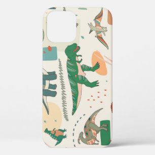 Dinosaur cartoon: vintage illustration set. iPhone 12 case