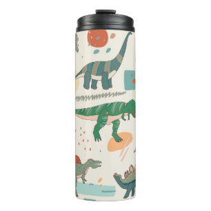 Dinosaur cartoon: vintage illustration set. thermal tumbler