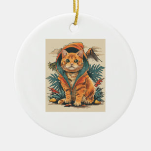 Dinosaur Cat Explorer Ceramic Ornament