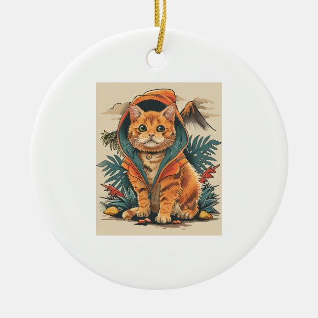Dinosaur Cat Explorer Ceramic Ornament (Front)