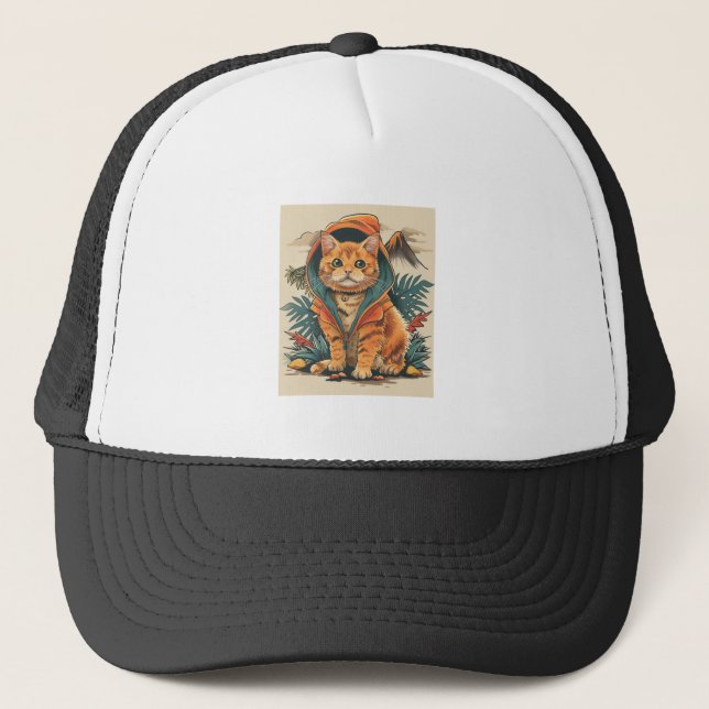 Dinosaur Cat Explorer Trucker Hat (Front)