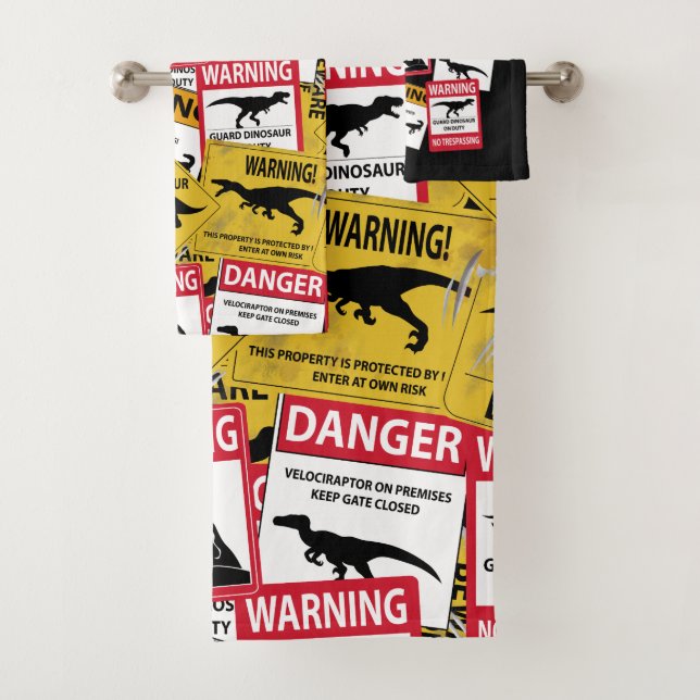 Dinosaur Caution Signs Bath Towel Set (Insitu)