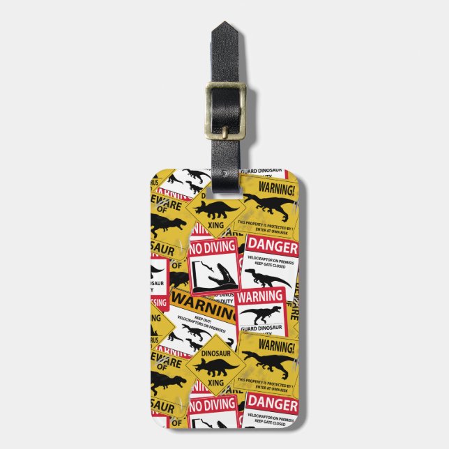 Dinosaur Caution Signs Luggage Tag (Front Vertical)